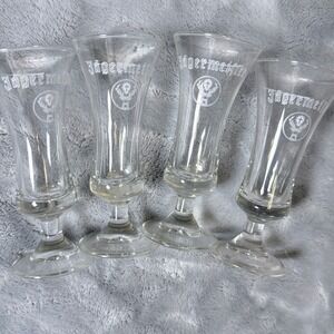 Jagermeister Stemmed Shot Glasses Set of 4 Clear Glass 4cl Logo Etched Barware
